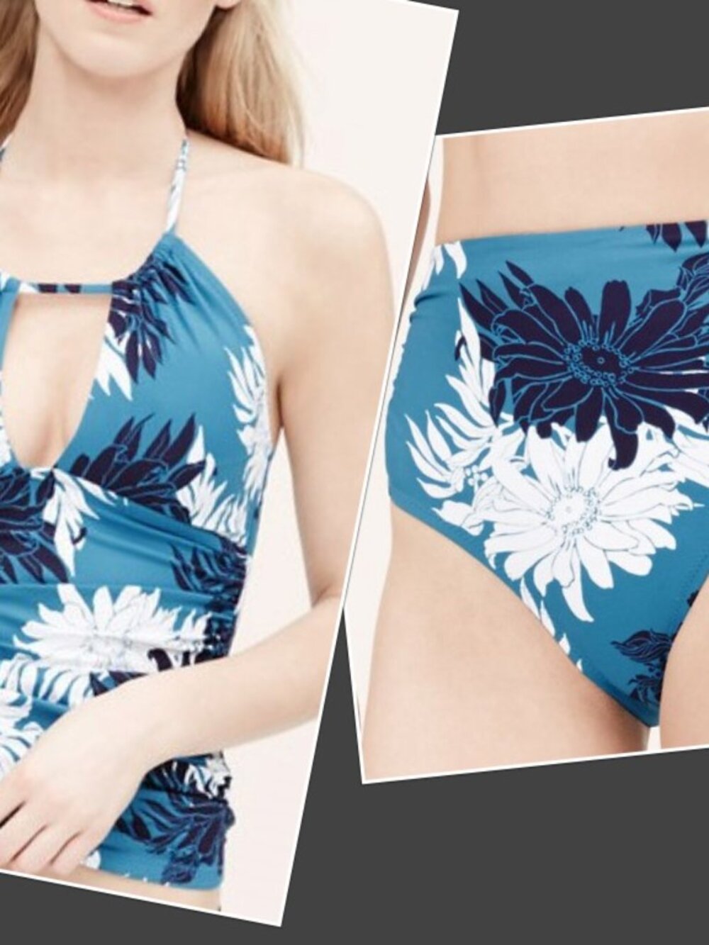 NWT XS/XXS Swimsuit Tankini - High Waist / High Neck / Ruched Teal White Modest